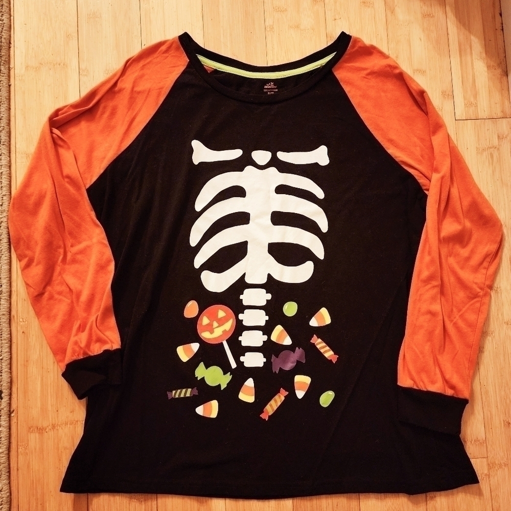 Way to Celebrate Women's Glow in the Dark Halloween Long Sleeve T-Shirt L XL EUC